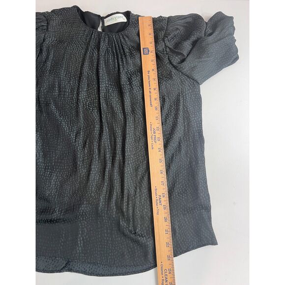 Pants Store Women's Short Puff Sleeve Blouse Lined Black Polyester Top Size S - Picture 9 of 10